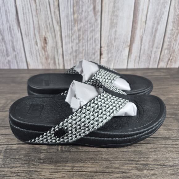 FitFlop Surfa Multi Tone Webbing Toe Post Sandals Women's Sz 9 Black (NIB) - Picture 3 of 9